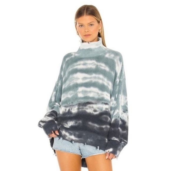YOUNG FABULOUS AND BROKE Cameron Tie-Dye Distressed Rib-Knit Turtleneck Sweater - Picture 3 of 10
